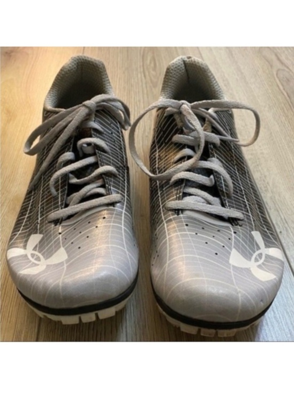 Under Armour Silver and White Men's Athletic Sneakers cleats shoes track shoes